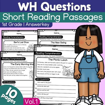 Short Reading Passages with WH Questions|Reading Comprehension Worksheets|Grade1