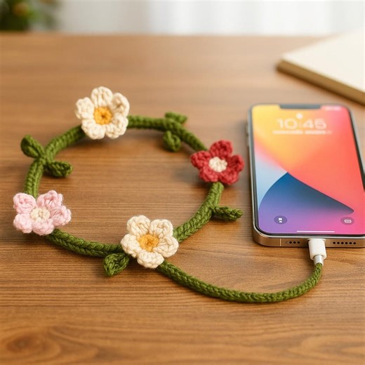 Crochet Charger Cable Cover Pattern, Flower Vine Cord Cover PDF, Phone Charger Wrap, Cable Protector, Beginner Scrap Yarn Instant Download - Etsy