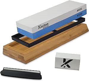 Wet Stone Sharpening Kit | Whetstone 1000/6000 Set | Premium Water Stone Knife Sharpener with Nonslip Bamboo Base, Flattening Stone & Angle Guide | Complete E-Book & Video for Razor Sharp Blades