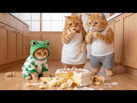 Ginger Kitten Accidentally Ruins Mama Cat’s Birthday Cake 🎂🐱😱