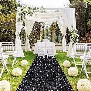 Black Aisle Runner 4x15 FT Sequin Aisle Runner for Wedding Ceremony Party Rug Runners Sequin Aisle Runners Wedding Floor Walkway Glitter Runway Carpet Runner for Party Prom