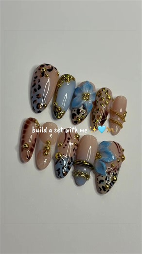 build a floral leopard set with me ✨🩵🐆 Available on my Etsy: ClawsAndEffectNails #summer #nailartist #pressonnails #summernails #viral