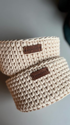 Crochet Designer MonoMey Studio on Instagram: "I will teach you, how to crochet sturdy and nice baskets 🥰 Crochet a basket with macrame cord in less than 1 hour ⏰ Comment below and I will share, how to crochet this basket and all the links via message 🧶 #crochetlove #crochetbasket #howto #diy #crochet #handmade #diyhomeprojects"
