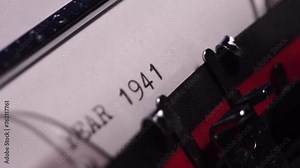 Year 1941, Typing on White Paper in Vintage Typewriter, Macro Close Up