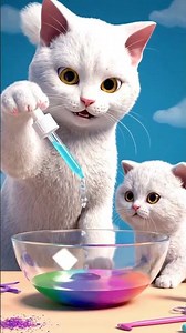 White Cat & Kitten Make Glowing Slime - Magic Science Craft | Cat Daily Life