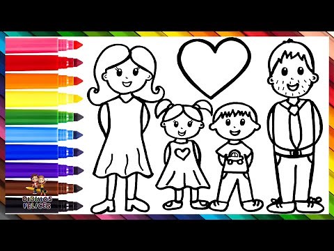 Dibuja y Colorea Una Familia 👩👨👧👦❤️ Padres E Hijos 👨‍👩‍👧‍👧🌈 Dibujos Para Niños