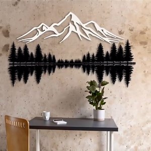 KAWA METALWORKS Mountain & Forest Wall Art - Pine Trees & Hill, Large Nature Wall Decor, Metal Wall Hanging, Housewarming Gift