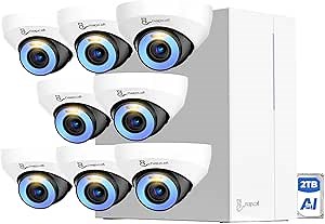 NAPCAT PoE Security Camera System, F1.0 Color Night Vision, Human/Vehicle Detection, 4K 8CH NVR, 2TB HDD, 8Pcs 4MP Outdoor Wired Dome Surveillance Cameras for Home Security, with Junction Box (N2808D)