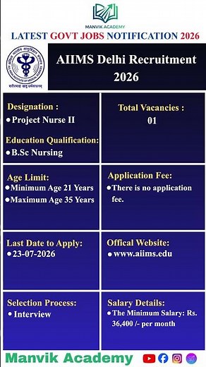 AIIMS Delhi Recruitment 2026 🔥 | Project Nurse II Vacancy | Nursing Jobs 🚨
