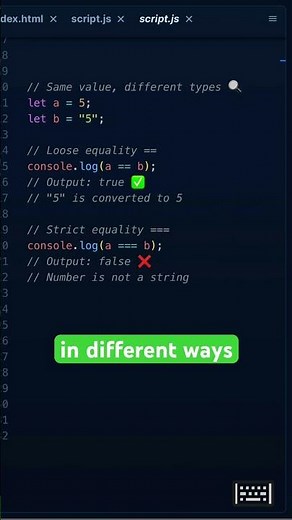 === vs == in JavaScript #JavaScript #CodingForBeginners #LearnToCode #WebDev #CodeShorts