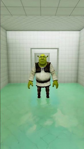 Shrek learning how to swim in the poolrooms