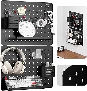 Pegboard Wall Organizer Combination Kit, Overall 25.4"x16.6" Metal Office Pegboard with 13 Accessories, Wall Mounted Peg board Display Panels for Home, Gaming Room, Garage (2Pcs, Medium,Black)