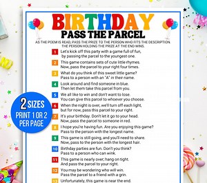 Pass the Parcel Game, Birthday Party Game, Teen Birthday Game, Pass the Parcel Birthday Game, Birthday Party Pass the Parcel Game Printable - Etsy