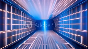 Flight in abstract sci-fi tunnel 3d render. Futuristic VJ motion graphics for music video, EDM club concert, high tech background. Portal, lightspeed hyperspace concept.