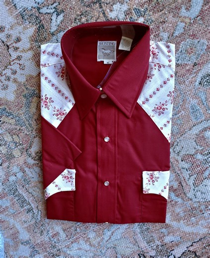 Vintage Deadstock Western Shirt, Pearl Snap Front, Mustang, Cranberry Floral - Etsy