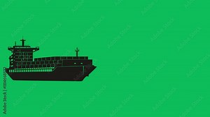 animated silhouette of a container ship. sea ​​transportation means ship logo, cargo ship template with green screen