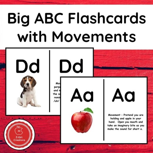 Large Alphabet Flashcards Printable Activities with Movement Cues for Learning