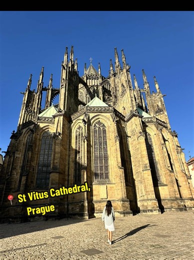 Standing in awe at St. Vitus Cathedral, the iconic Gothic masterpiece inside Prague Castle ⛪️ One of the most historic and must-see landmarks in Prague, Czech Republic 🇨🇿✨ #StVitusCathedral #PragueCastle #PragueTravel #VisitPrague #PragueCzech