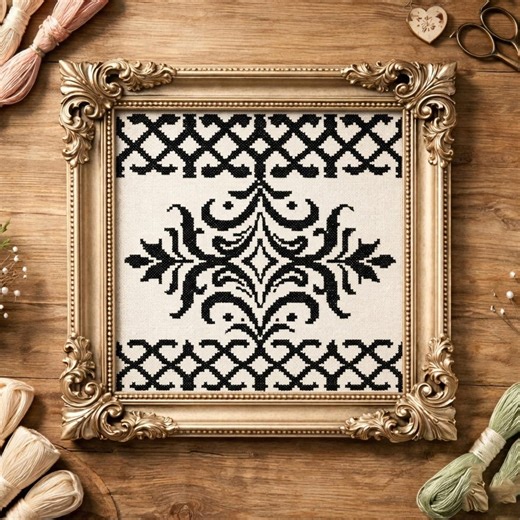 Damask Blackwork Cross Stitch Pattern PDF Counted Chart - Etsy UK
