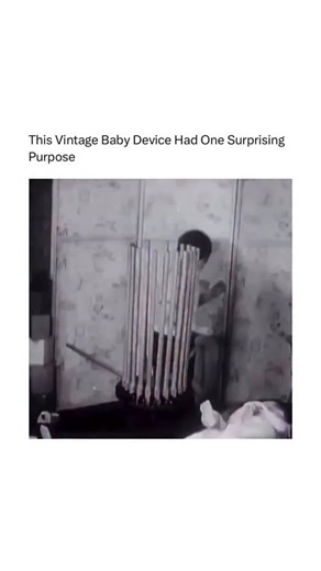 Answer All Questions on Instagram: "In 1940, a strange infant device was introduced that claimed to both strengthen babies’ legs and help them fall asleep. The invention placed a small cradle beneath overhead bars, and as the baby kicked them, the mechanism rotated the cradle in repetitive circular motions. Advertised as a time-saving “boon to parents,” it promised to tire infants into sleep while building muscles for crawling and walking. The device reflected a period when experimental parentin