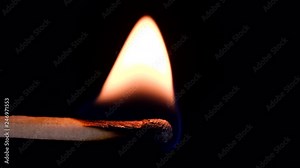 Match self-ignition, burns and goes out. Burning match and flame close-up on a black background spectacularly burning fire and burns until the end leaving behind a charred wood matches.