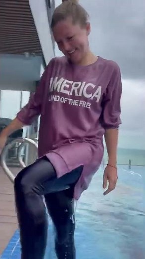 Pool video • wet leggings • wet sweatshirt • wet sneakers