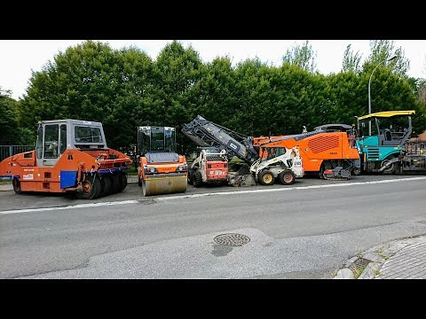 How to repair a road. Asphalt milling machine truck compactor bobcat sweeper tank