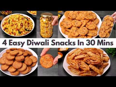 4 Easy & Tasty Diwali Snacks Recipes in 30 Minutes | 4 Quick & Easy Diwali Snacks Recipes