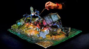 Epic Star Wars diorama build: AT-ST vs. alien creature battle scene!