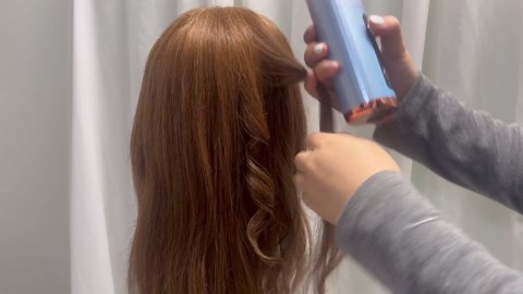 Rotating Curling Iron 1 Inch, Cordless Automatic Curling Iron with Ceramic Curling Wand, 6 Heat Settings, Auto Shut-Off, Detangle & Scald-Free Automatic Hair Curler for Hair Styling, Pink Blue