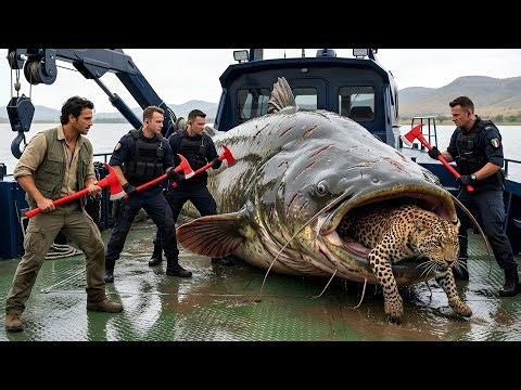 Heroic Rescue Team Saves the Struggling Mother Leopard from a Giant Catfish 🐆🐟