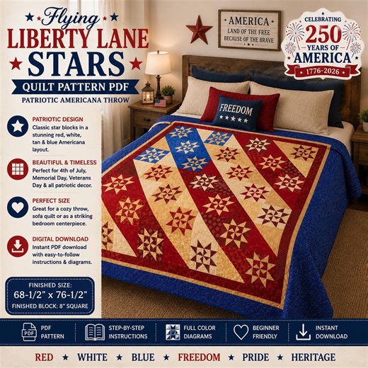 Flying Liberty Stars Quilt Pattern PDF, Patriotic Americana Throw (digital Download) - Etsy UK