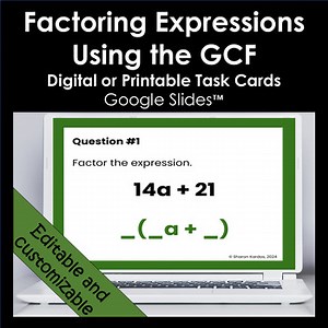 Factoring Expressions Using the GCF Digital Printable Editable Task Cards