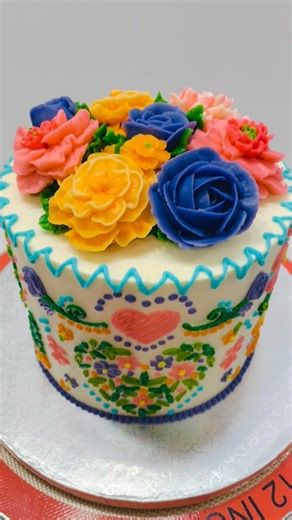 34 reactions | All hand piped buttercream on this Mexican embroidery cake!  | Abby's Cakes and Bakes | Facebook