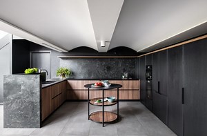 [Hot Item] U-Shaped Black Series Pantry Oven Cupboard Wood Timber Door Kitchen Cabinets