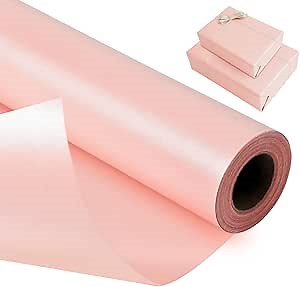 Juertime Reversible Pink Wrapping Paper - Solid Color Pearly-Lustre Gift Wrap Paper Perfect for Wedding, Valentine's Day, Birthday, Christmas, Baby Shower - Mini Roll, 17 Inches X 32.8 Feet