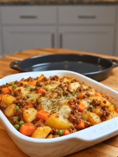 Hobo Casserole with Ground Beef This Hobo Casserole with Ground Beef is hearty, cozy, and packed with simple comfort food flavor. Tender potatoes, seasoned ground beef, green beans, tomatoes, and melted cheddar bake together for an easy family dinner. Ingredients: 1 pound ground beef 4 cups potatoes, peeled and diced 1 tablespoon olive oil 1 small onion, diced 2 cloves garlic, minced 1 can diced tomatoes, 14.5 ounces 1 cup green beans, fresh or frozen 1 teaspoon garlic powder 1/2 teaspoon onion 