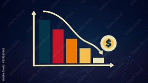 3D animation of going downward bar chart falling stock index Graph arrow showing fluctuate trend Tickers Changing Motion Background decline decrease losses