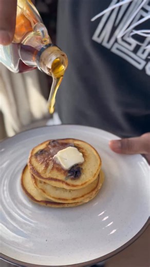 Easy Pancake recipe! Listen, listen, listen… I questioned the sour cream too 😅 But my old neighbor, a master baker, put me on to this hack. Our family still dreams about her chocolate chip banana bread. Pancakes, cakes, banana bread… guaranteed moistness. Thank me later 🫡 Ingredients 2 cups all-purpose flour (scoop and level to measure) 3 Tbsp granulated sugar 2 tsp baking powder 3/4 tsp baking soda 1/2 tsp salt 1 1/4 cups milk (anything but skim) 1 cup sour cream or unsweetened applesauce if 