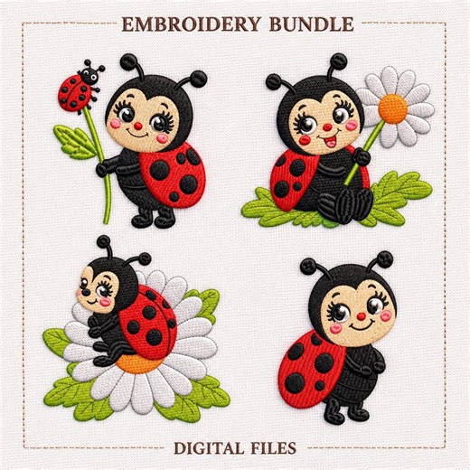 Ladybug Embroidery Bundle: Cartoon Insect, Floral, Kids Garden Machine Pattern (digital Files) - Etsy