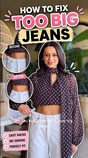 How To Fix TOO BIG Jeans 👖✨ Easy No-Sew Hacks for the Perfect Fit! #fashionhacks #jeanshack #nojeans
