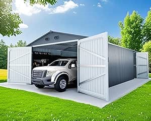 20 x 13 FT Metal Garage Shed, Large Metal Building Storage Shed with with 2 Lockable Doors&4 Air Vents, Galvanized Steel Prefab Shed Waterproof for Car, Truck, Bike, Tool, Dark Gray