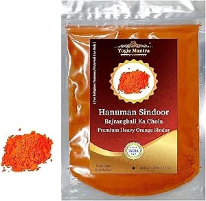 Yogic Mantra Hanuman Sindoor Powder (100g Orange Sindur Tilak) Bajrangbali Hanuman Ji Ka Chola Ceremonial Mark for Home Puja, Havan Yagya, and Pooja Religious Ceremony