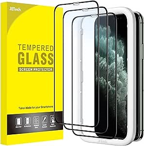 JETech Full Coverage Screen Protector for iPhone 11 Pro Max/iPhone XS Max 6.5-Inch, Black Edge Tempered Glass Film with Easy Installation Tool, Case-Friendly, HD Clear, 3-Pack