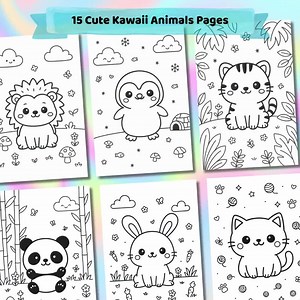 Kawaii Animal Coloring Pages for Kids – 15 Printable Designs (digital Download) - Etsy