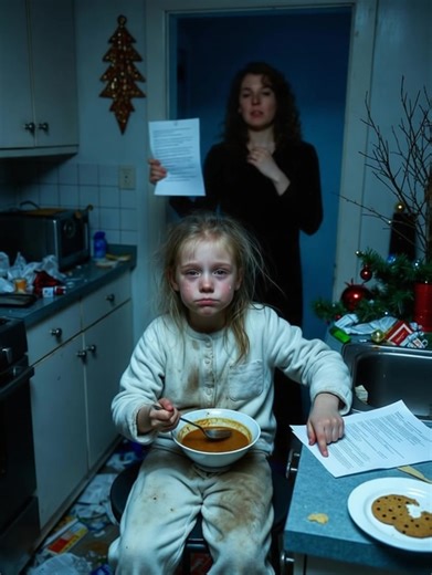 Coming home for Christmas, there was no one there except my daughter making herself dinner alone. They left a note: ‘We took everyone to Paris. Your daughter isn’t welcome—she’s not blood. She’s your problem now.’ My daughter smiled and said, ‘Mom, grandma doesn’t know I found her secret. See this.’ I smiled, 3 days later... The mansion was plunged in darkness, sitting like a tomb amidst the festive, glowing neighborhood. I rushed inside, heart seizing with panic, and the sight in the kitchen sh