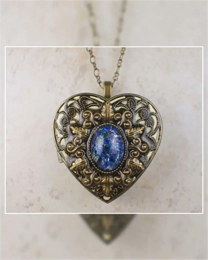 Sapphire Blue Opal Music Box Locket