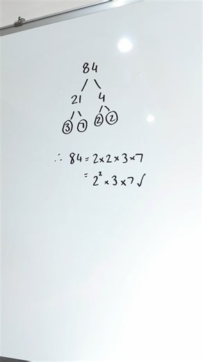 TheMathsKid ® | GCSE & Alevel Maths Teacher | Content Creator on Instagram: "🔢 Prime Factorisation Made Easy! Ever wondered how to break 84 into its product of prime factors? 🤔 In this quick maths reel, I show you step-by-step how 84 = 2² × 3 × 7 using simple prime factorisation methods that make learning maths fun and easy! ✨ 📚 Perfect for GCSE maths, KS3 students, and anyone revising number theory or prime numbers. 👉 Watch till the end to see the full method 💬 Comment “84” if you want mor