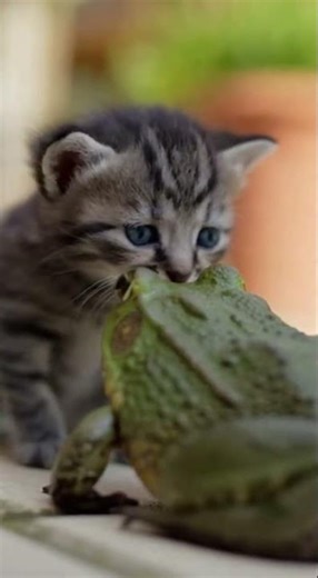 A bullfrog attacked the kitten — what the sudden chaos reveals #cats #wildlife #unexpected