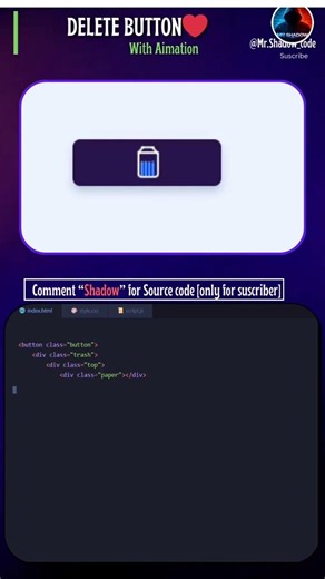Delete button with animation #coding #webdesign #htmlcss #webdevelopment ‪@Mr.Shadow_code‬